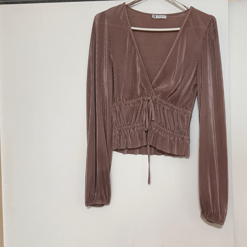Brown Long Sleeve Wrap Top